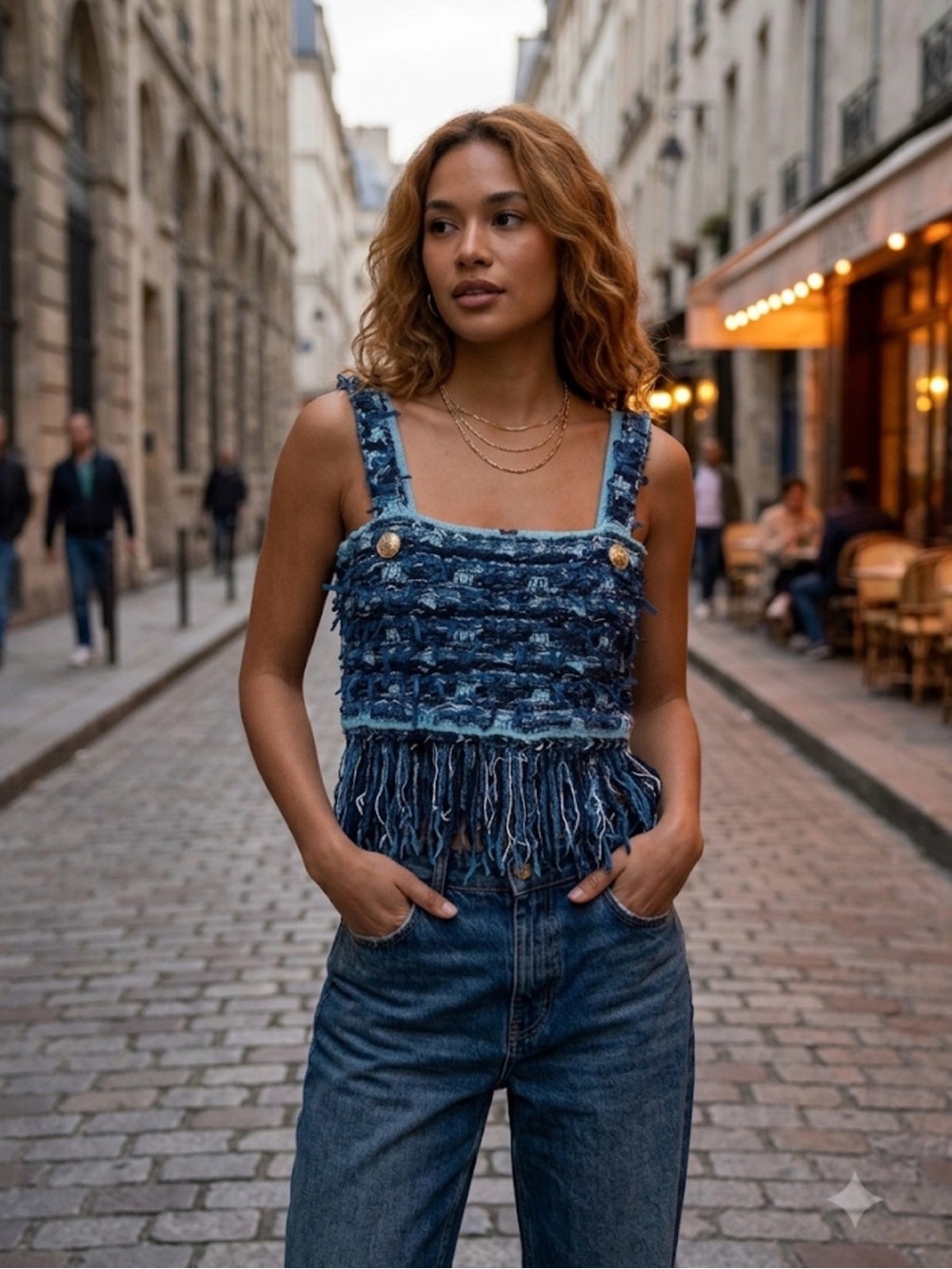 Pookie &Sebastien ,Fringed Crop Top - Blue